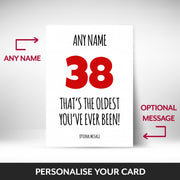 What can be personalised on this 38th birthday card for him