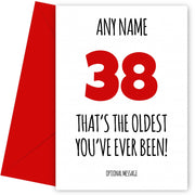 Funny 38th Birthday Card - That's the oldest you've ever been!