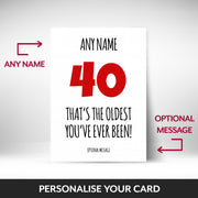 What can be personalised on this 40th birthday card for him
