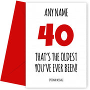 Funny 40th Birthday Card - That's the oldest you've ever been!