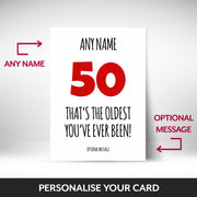 What can be personalised on this 50th birthday card for him