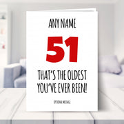 funny 51st birthday card shown in a living room