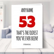funny 53rd birthday card shown in a living room