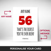 What can be personalised on this 56th birthday card for him