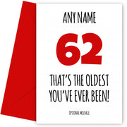 Funny 62nd Birthday Card - That's the oldest you've ever been!