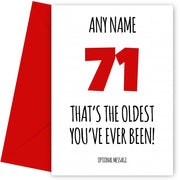 Funny 71st Birthday Card - That's the oldest you've ever been!