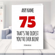 funny 75th birthday card shown in a living room