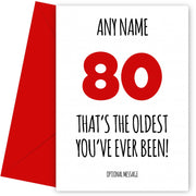Funny 80th Birthday Card - That's the oldest you've ever been!