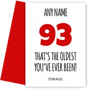 Funny 93rd Birthday Card - That's the oldest you've ever been!