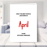 april birthday card shown in a living room