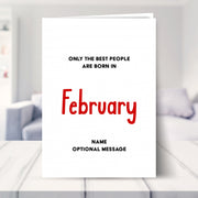 february birthday card shown in a living room