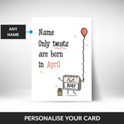 What can be personalised on this april birthday card