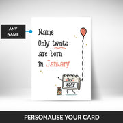 What can be personalised on this january birthday card