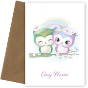 Personalised Pair Of Cute Owls On Branch Card