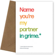 Personalised Partner In Grime Card