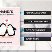 Main features of this penguin anniversary card