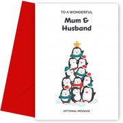 Mum and Husband Christmas Card - Penguin Tree