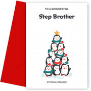 Step Brother Christmas Card - Penguin Tree