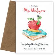 Personalised Best Teacher Card - Apple and Worm
