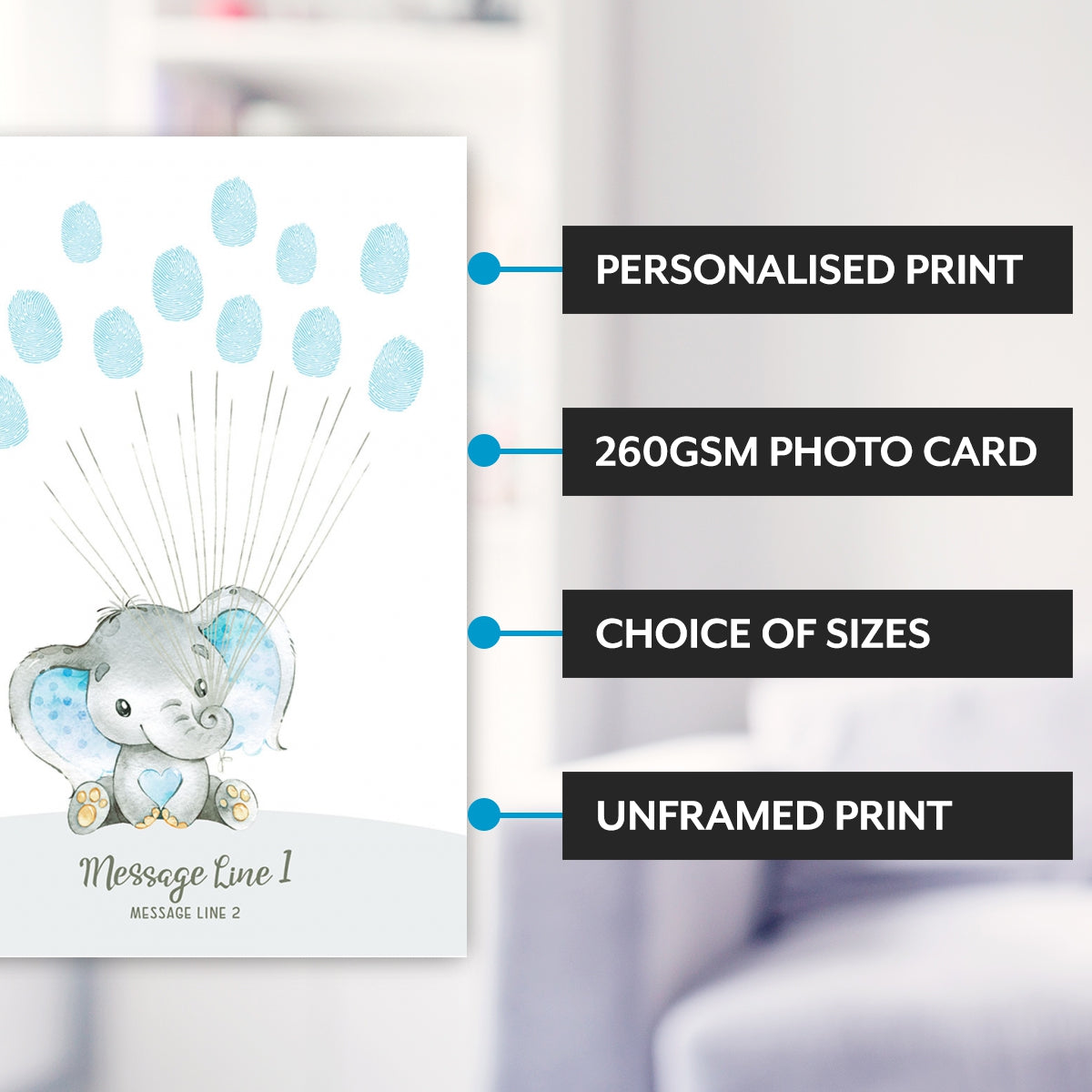 Main features of this baby shower fingerprint keepsake