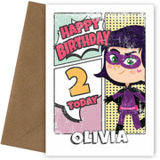Superhero 2nd Birthday Card for Girls (comic)