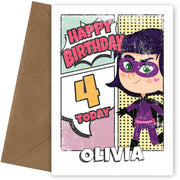 Superhero 4th Birthday Card for Girls (comic)