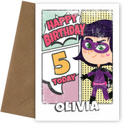 Superhero 5th Birthday Card for Girls (comic)