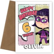 Superhero 6th Birthday Card for Girls (comic)