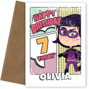 Superhero 7th Birthday Card for Girls (comic)