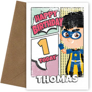 Superhero 1st Birthday Card for Boys (comic)