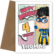 Superhero 4th Birthday Card for Boys (comic)