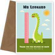 Personalised Teacher Card - Thanks for helping me grow (Dinosaur)