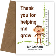 Personalised Teacher Card - Thanks for helping me grow (Monkey)