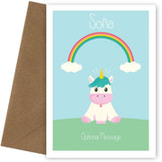 Unicorn Christening Card for Baby Girl