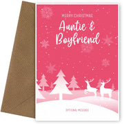 Pink Christmas Card for Auntie & Boyfriend - Special Winter Scene Card