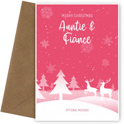 Pink Christmas Card for Auntie & Fiance - Special Winter Scene Card