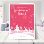 Granddaughter & Husband christmas card shown in a living room