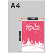 The size of this pink christmas card is 7 x 5" when folded