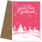 Pink Christmas Card for Great Niece & Girlfriend - Special Winter Scene Card