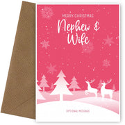 Pink Christmas Card for Nephew & Wife - Special Winter Scene Card
