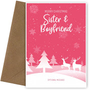 Pink Christmas Card for Sister & Boyfriend - Special Winter Scene Card