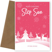 Pink Christmas Card for Step Son - Special Winter Scene Card