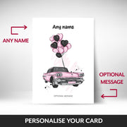 Birthdays Cards for Women - Pretty Car with Heart Balloons
