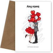 Pretty Couple with Red Balloons - Engagement Cards for Couples