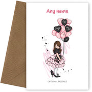 Pretty Young Girl in Big Shoes with Balloons - Personalised Girls Birthday Cards