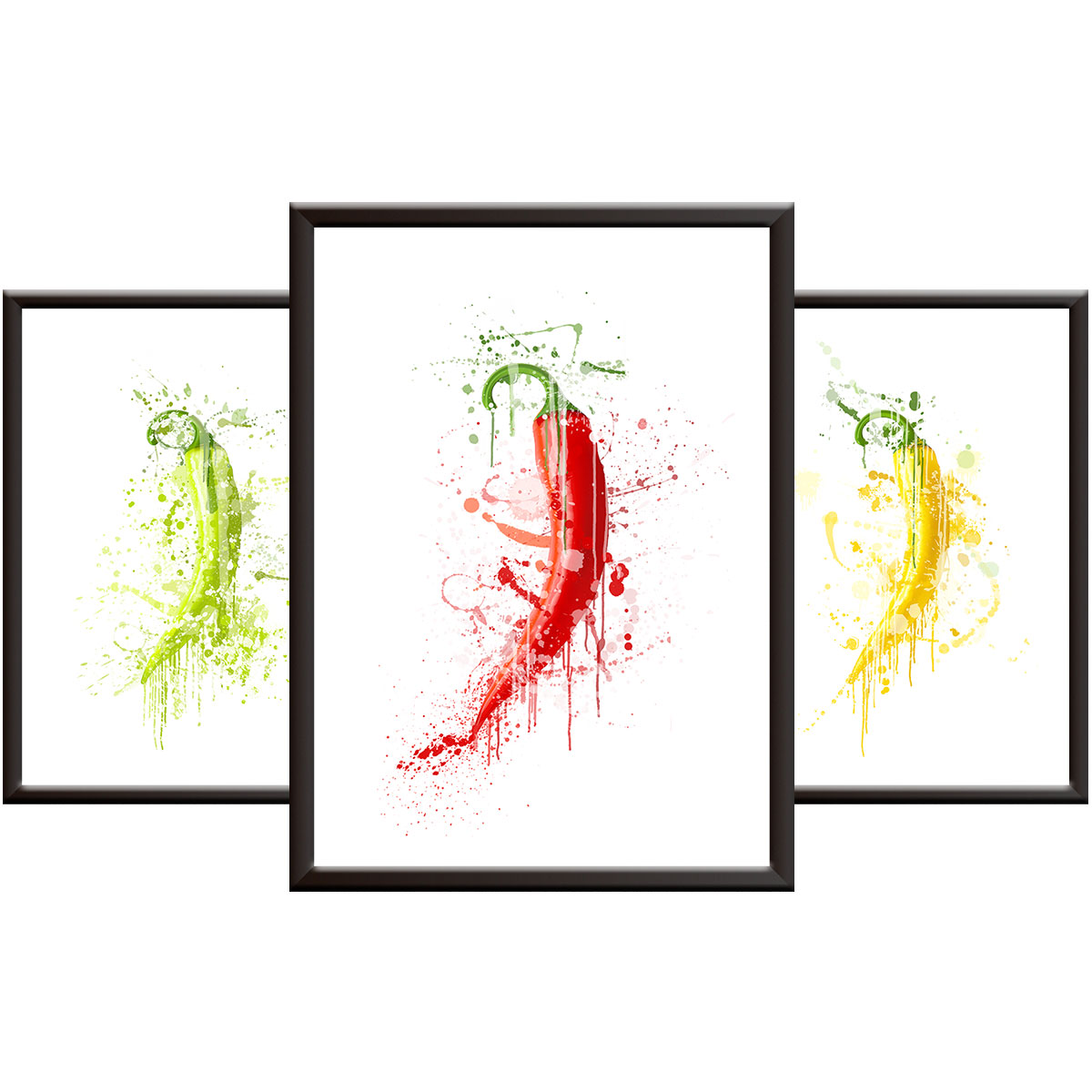 3 Kitchen Pictures for Wall - Watercolour Chilli Posters