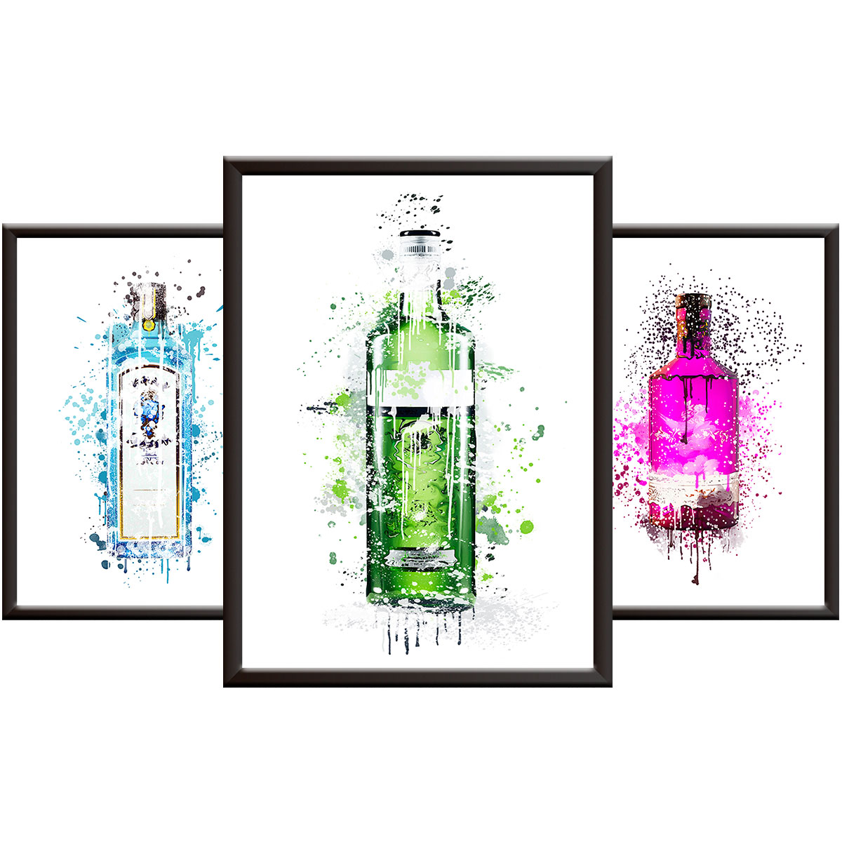 Gin Bar Sign Set - Watercolour Gin Bottle Posters for Home Bar