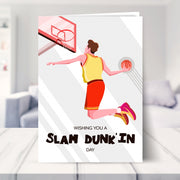basketball birthday card shown in a living room