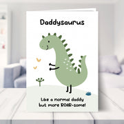 daddysaurus card shown in a living room