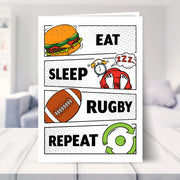 rugby birthday card shown in a living room